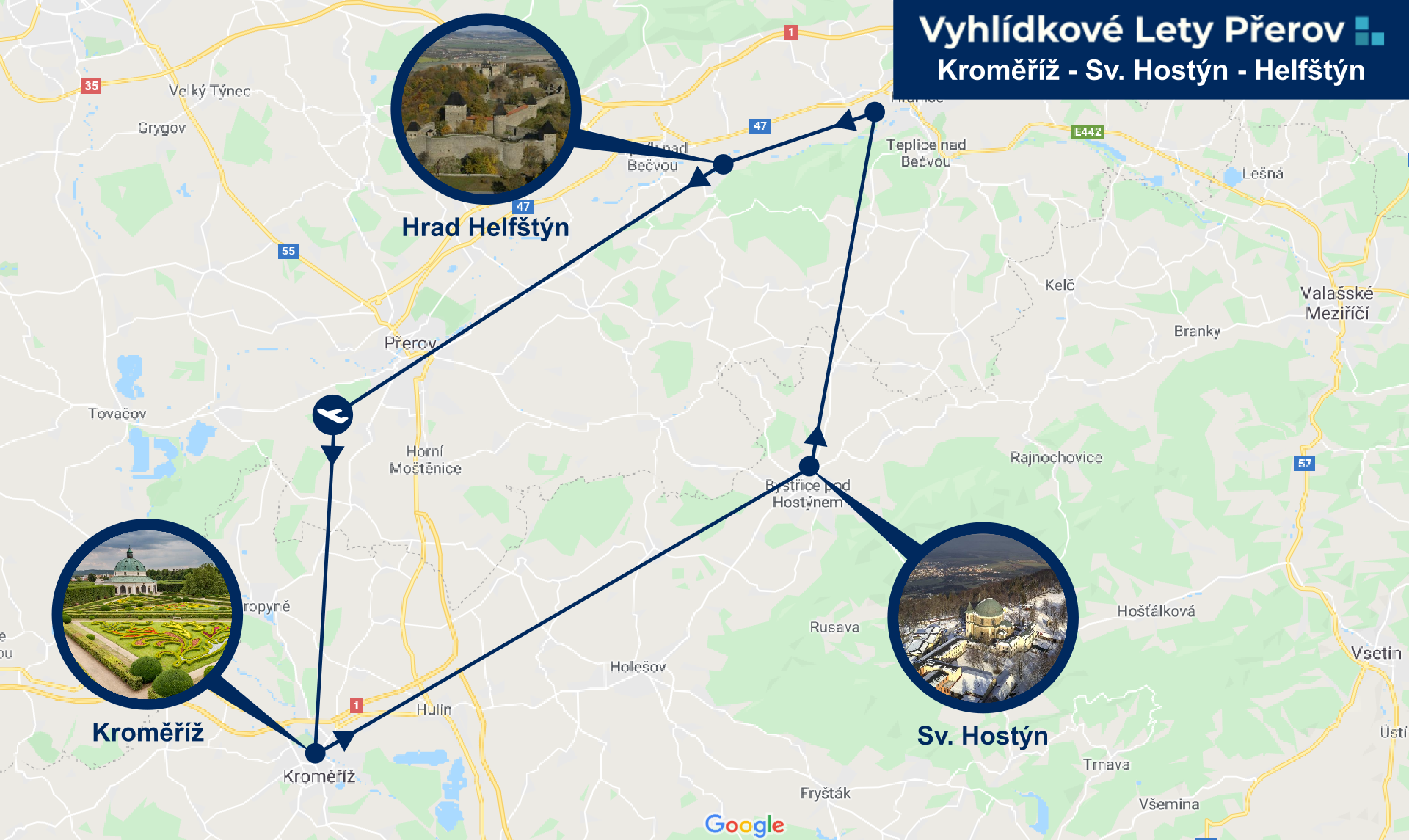 Mapa vyhlídkový let Helfštýn