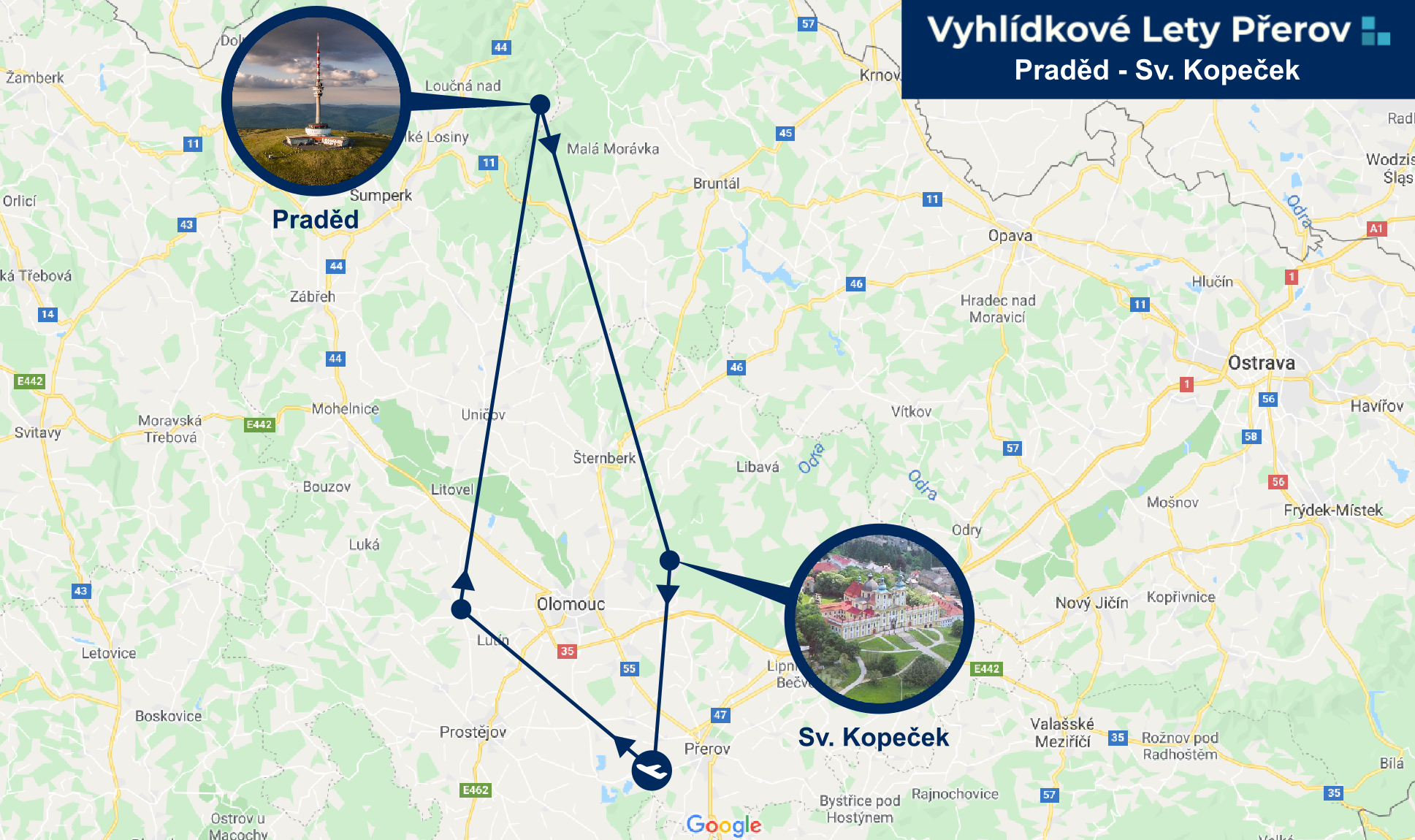 Mapa vyhlídkový let Praděd